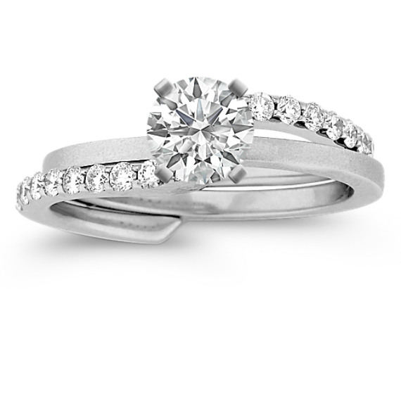 Swirl Diamond Wedding Set with Pavé Setting and Brush Finish Swirl Diamond Wedding Set with Pavé Setting and Brush Finish