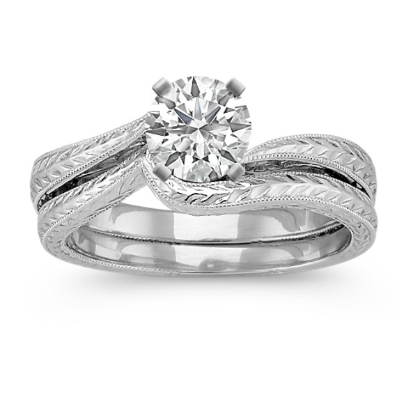 Engraved Swirl White Gold Wedding Set Engraved Swirl White Gold Wedding Set