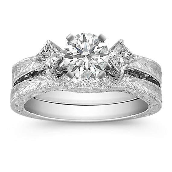 Vintage Three-Stone Princess Cut Diamond Wedding Set Vintage Three-Stone Princess Cut Diamond Wedding Set