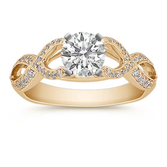 Infinity Cathedral Diamond Engagement Ring in 14k Yellow Gold with Pavé Setting Infinity Cathedral Diamond Engagement Ring in 14k Yellow Gold with Pavé Setting