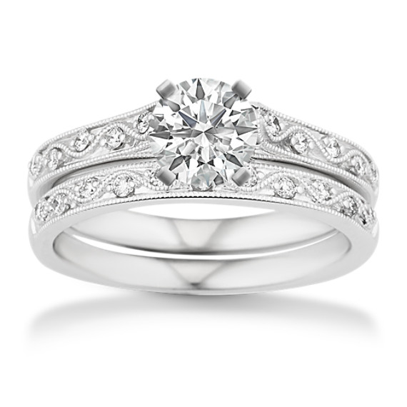 Vintage Cathedral Round Diamond Wedding Set Vintage Cathedral Round Diamond Wedding Set