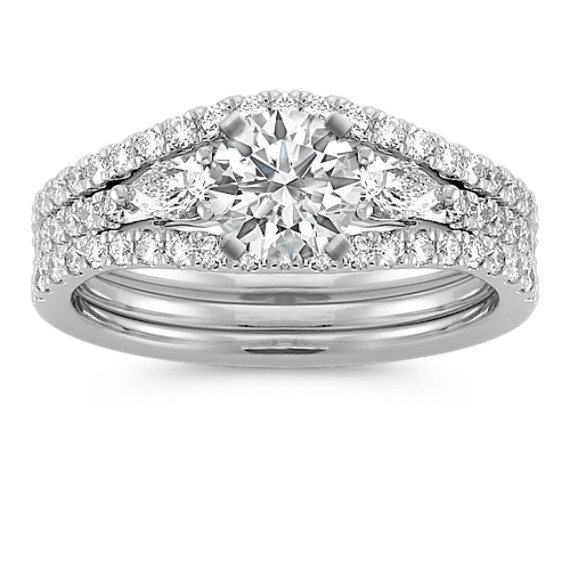 Three-Stone Pear-Shaped and Round Diamond Wedding Set Three-Stone Pear-Shaped and Round Diamond Wedding Set