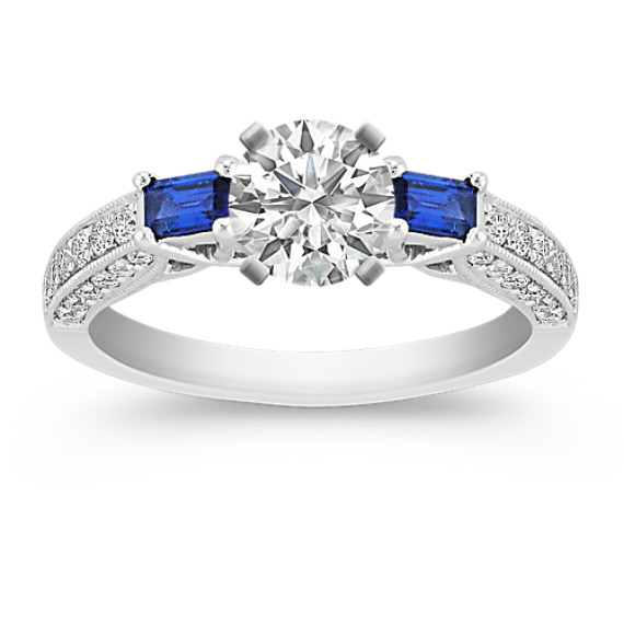 Baguette Sapphire and Round Diamond Engagement Ring Baguette Sapphire and Round Diamond Engagement Ring