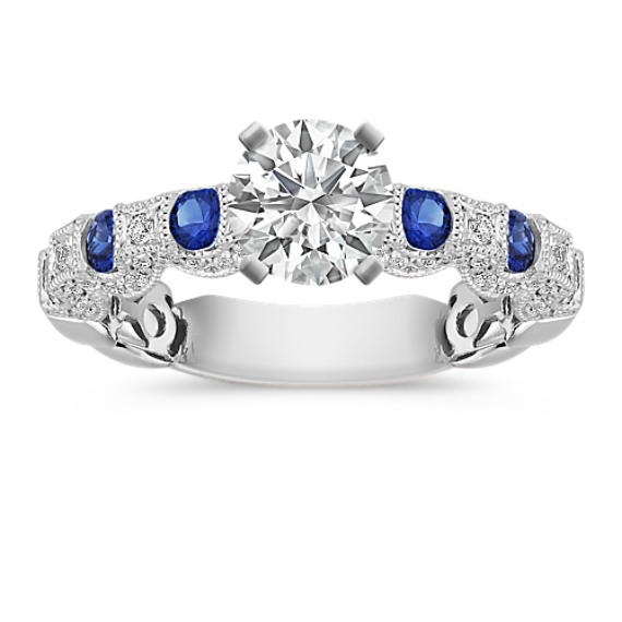 Round Sapphire and Diamond Engagement Ring Round Sapphire and Diamond Engagement Ring