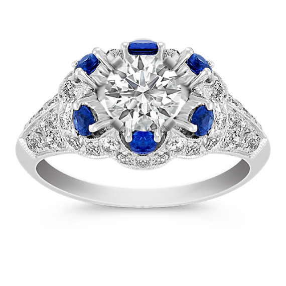 Halo Vintage Sapphire and Diamond Engagement Ring with Pavé Setting Halo Vintage Sapphire and Diamond Engagement Ring with Pavé Setting
