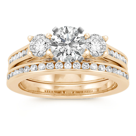 Three-Stone Cathedral Channel-Set Diamond Wedding Set Three-Stone Cathedral Channel-Set Diamond Wedding Set