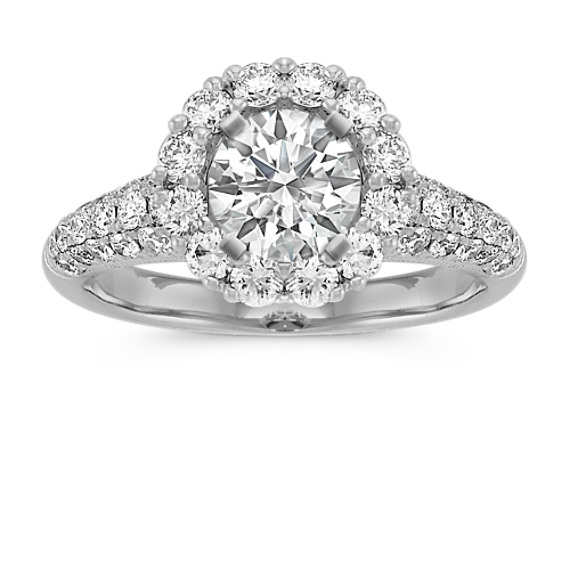 Round Diamond Halo Engagement Ring with Pavé-Setting Round Diamond Halo Engagement Ring with Pavé-Setting