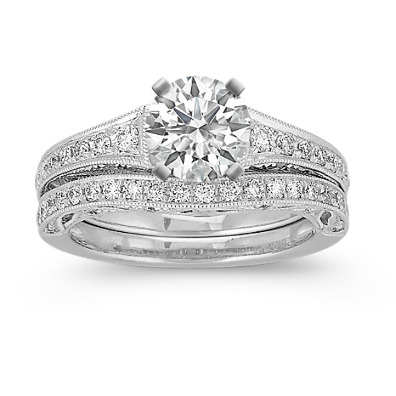 Vintage Pavé Set Round Diamond Wedding Set in Platinum Vintage Pavé Set Round Diamond Wedding Set in Platinum