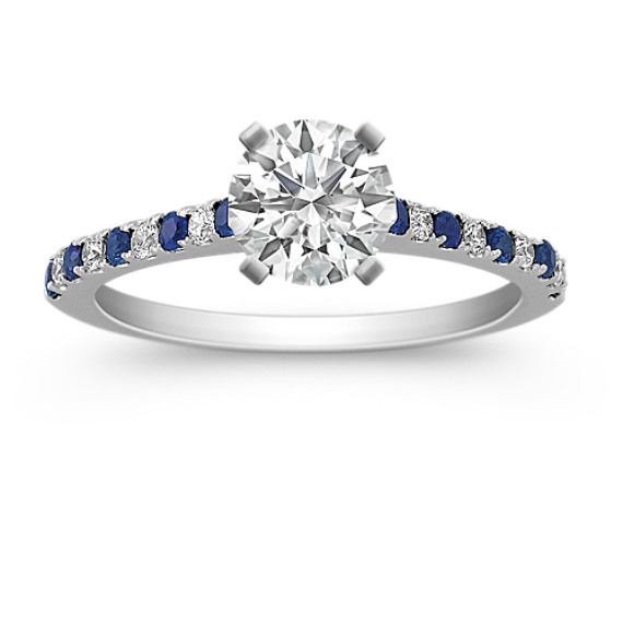 Round Sapphire and Diamond Engagement Ring with Pavé Setting Round Sapphire and Diamond Engagement Ring with Pavé Setting