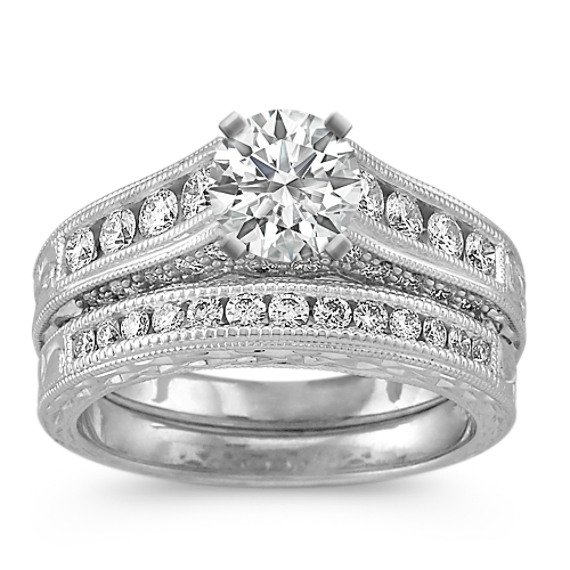 Round Diamond Channel-Set Wedding Set with Engraving Round Diamond Channel-Set Wedding Set with Engraving