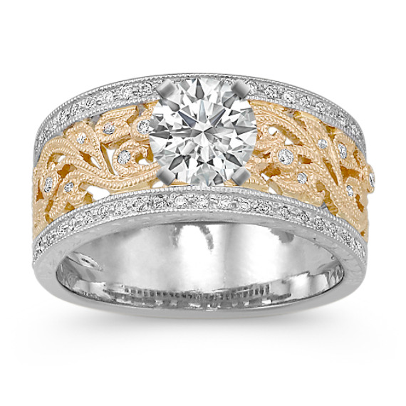 Vintage Diamond Two-Tone Engagement Ring with Pavé Setting Vintage Diamond Two-Tone Engagement Ring with Pavé Setting