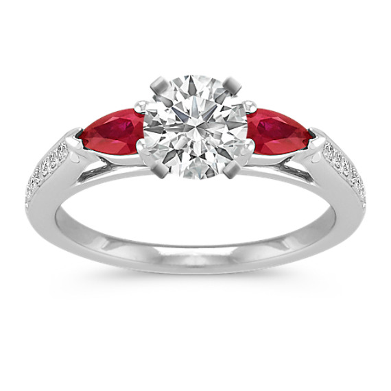 Pear-Shaped Ruby and Round Diamond Engagement Ring with Pavé-Setting Pear-Shaped Ruby and Round Diamond Engagement Ring with Pavé-Setting