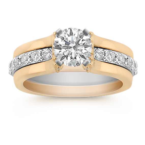 Round Diamond Two-Tone Gold Wedding Set with Pavé Setting Round Diamond Two-Tone Gold Wedding Set with Pavé Setting
