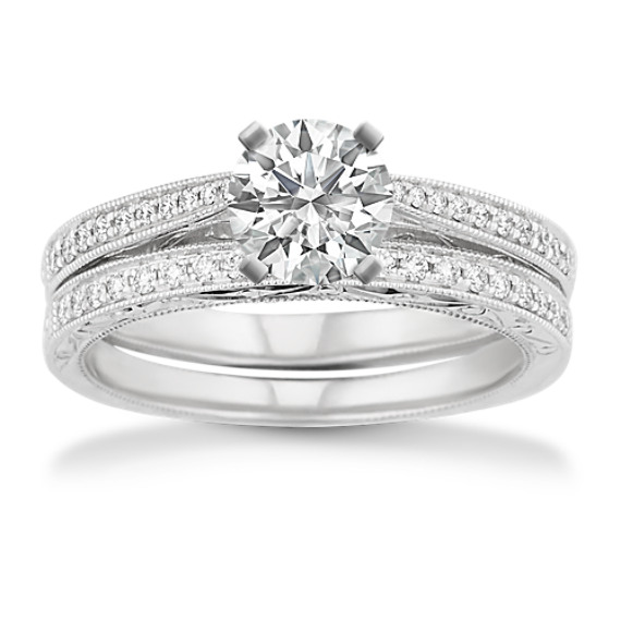 Vintage Cathedral Diamond Wedding Set with Pavé Setting Vintage Cathedral Diamond Wedding Set with Pavé Setting