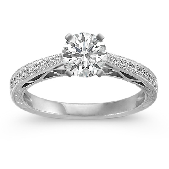 Vintage Cathedral Diamond Platinum Engagement Ring with Pavé-Setting Vintage Cathedral Diamond Platinum Engagement Ring with Pavé-Setting