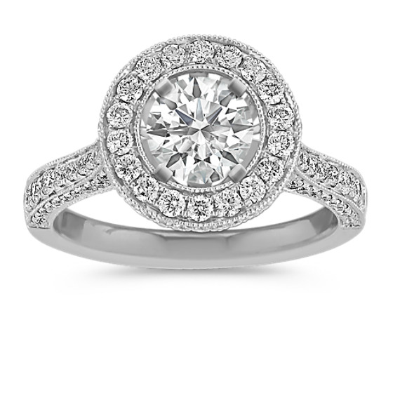Crown Halo Diamond Engagement Ring with Pavé-Setting Crown Halo Diamond Engagement Ring with Pavé-Setting
