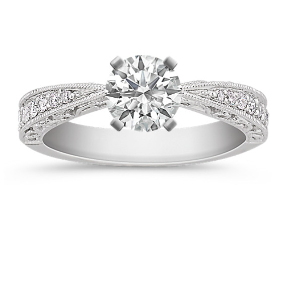 Vintage Diamond Platinum Engagement Ring with Pavé Setting Vintage Diamond Platinum Engagement Ring with Pavé Setting