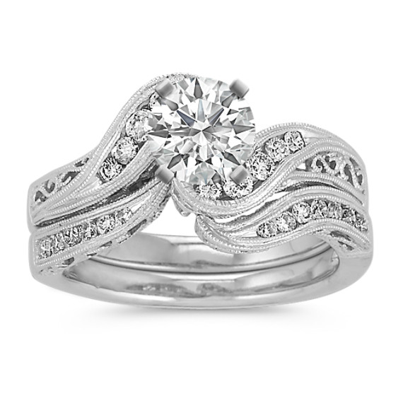 Swirl Diamond Wedding Set with Channel-Setting Swirl Diamond Wedding Set with Channel-Setting