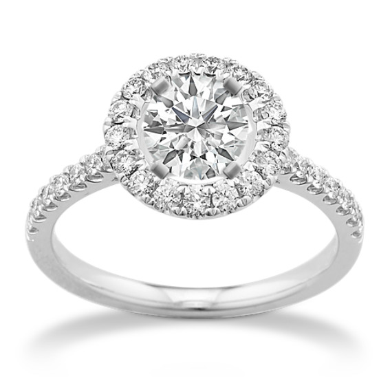 Round Diamond Halo Engagement Ring in 14k White Gold Round Diamond Halo Engagement Ring in 14k White Gold