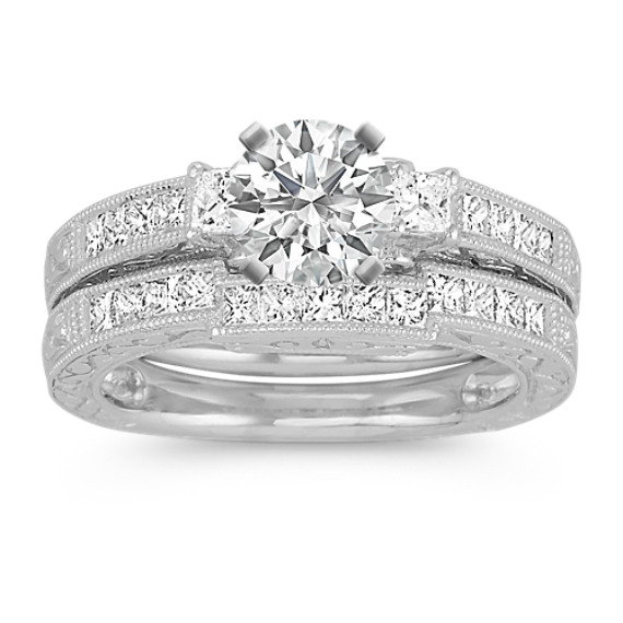Vintage Princess Cut Diamond Platinum Wedding Set with Channel-Setting Vintage Princess Cut Diamond Platinum Wedding Set with Channel-Setting