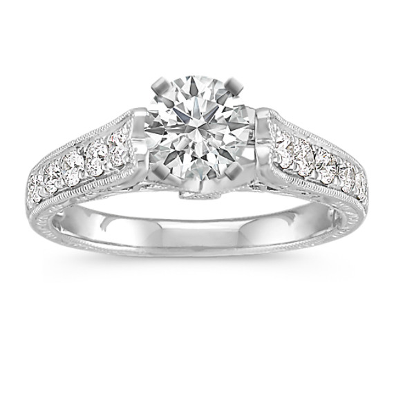 Vintage Cathedral Diamond Platinum Engagement Ring with Pavé Setting Vintage Cathedral Diamond Platinum Engagement Ring with Pavé Setting