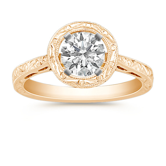 Engraved Round Halo Engagement Ring in 14k Yellow Gold Engraved Round Halo Engagement Ring in 14k Yellow Gold