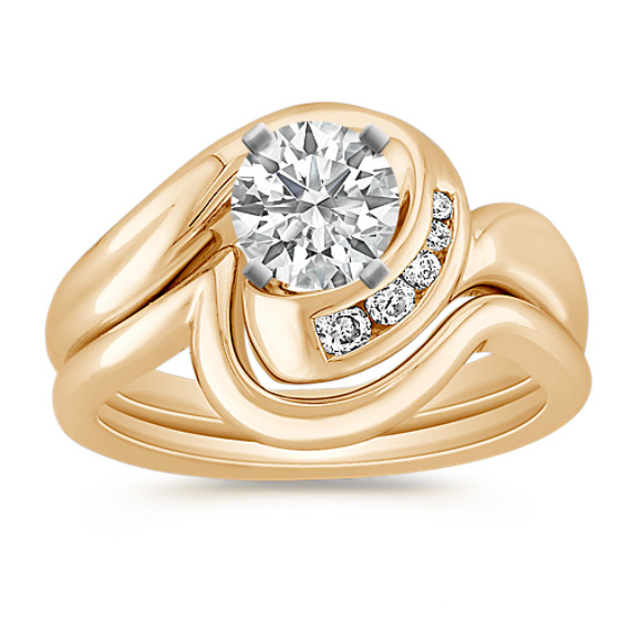 Swirl Diamond Wedding Set with Channel-Setting Swirl Diamond Wedding Set with Channel-Setting