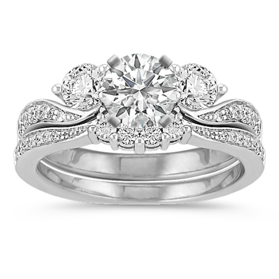 Three-Stone Swirl Diamond Wedding Set Three-Stone Swirl Diamond Wedding Set