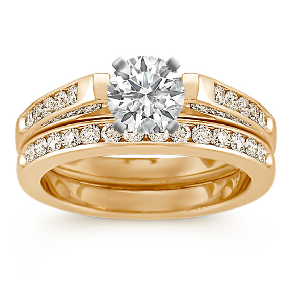 Cathedral Diamond Wedding Set with Channel-Setting in 14k Yellow Gold Cathedral Diamond Wedding Set with Channel-Setting in 14k Yellow Gold