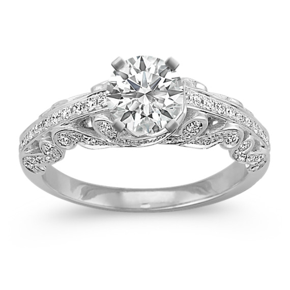 Round Diamond Vintage Engagement Ring with Pavé Setting Round Diamond Vintage Engagement Ring with Pavé Setting