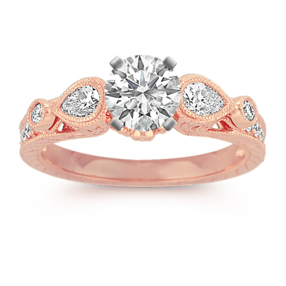 Three-Stone Vintage Pear-Shaped and Round Diamond Engagement Ring Three-Stone Vintage Pear-Shaped and Round Diamond Engagement Ring