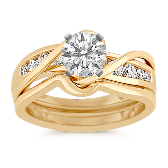 Swirl Diamond Wedding Set with Channel-Setting Swirl Diamond Wedding Set with Channel-Setting