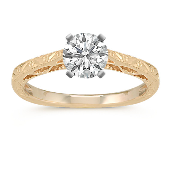 Swirl Engraved Cathedral Solitaire 14k Yellow Gold Engagement Ring Swirl Engraved Cathedral Solitaire 14k Yellow Gold Engagement Ring