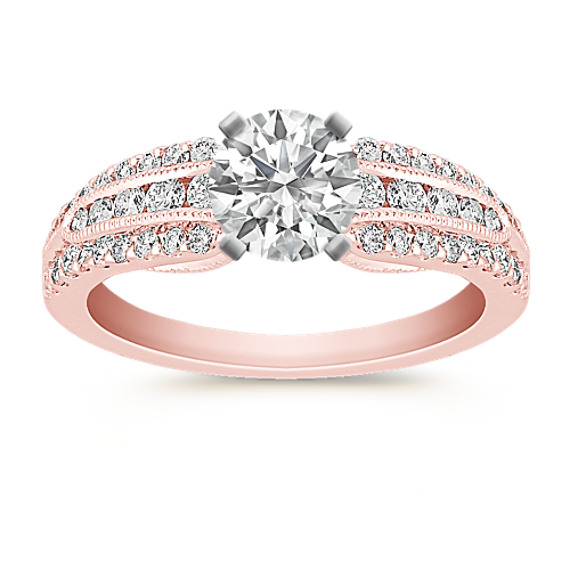 Vintage Diamond Rose Gold Engagement Ring with Channel and Pavé Setting Vintage Diamond Rose Gold Engagement Ring with Channel and Pavé Setting