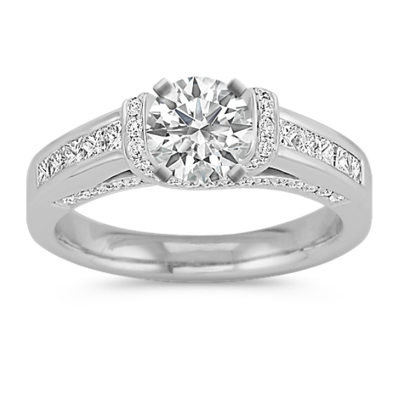 Princess Cut and Round Diamond Platinum Engagement Ring Princess Cut and Round Diamond Platinum Engagement Ring