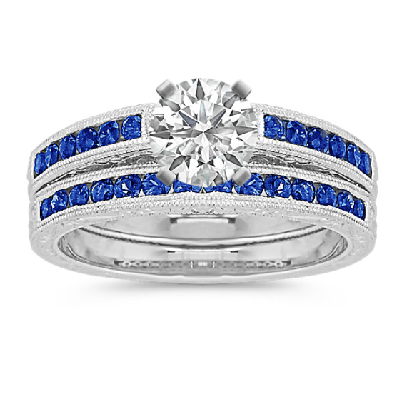 Round Sapphire Wedding Set with Channel-Setting Round Sapphire Wedding Set with Channel-Setting