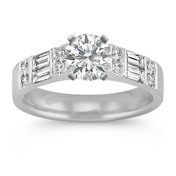 Cathedral Baguette and Round Diamond Engagement Ring Cathedral Baguette and Round Diamond Engagement Ring