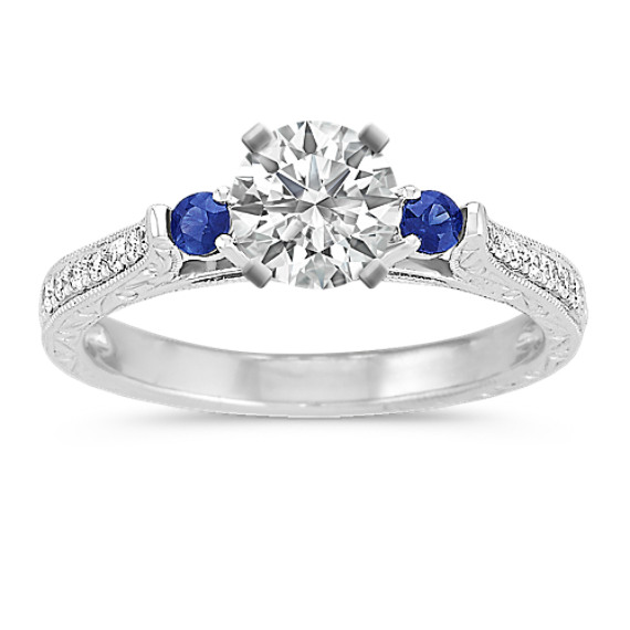 Vintage Round Sapphire and Diamond Platinum Engagement Ring Vintage Round Sapphire and Diamond Platinum Engagement Ring