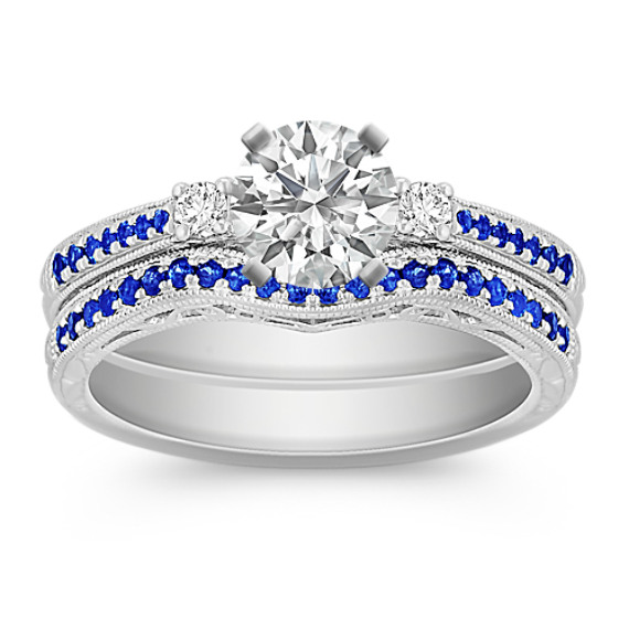 Vintage Sapphire and Diamond Wedding Set with Pavé Setting Vintage Sapphire and Diamond Wedding Set with Pavé Setting