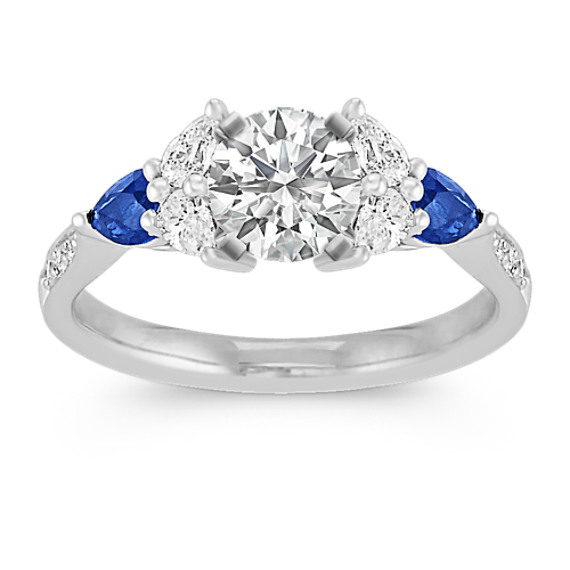 Pear-Shaped Sapphire and Pear-Shaped and Round Diamond Engagement Ring Pear-Shaped Sapphire and Pear-Shaped and Round Diamond Engagement Ring