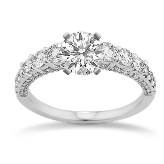 14k White Gold Engagement Ring with Pavé-Setting 14k White Gold Engagement Ring with Pavé-Setting