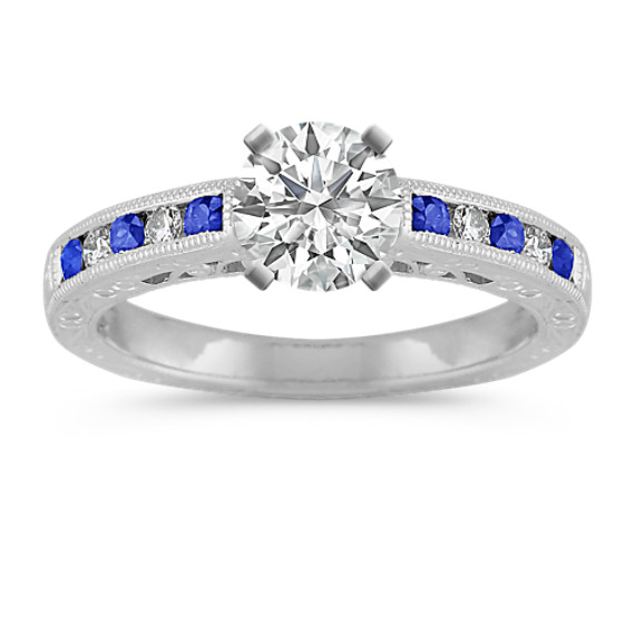 Vintage Round Sapphire and Diamond Platinum Channel-Set Engagement Ring Vintage Round Sapphire and Diamond Platinum Channel-Set Engagement Ring