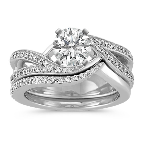 Swirl Diamond Wedding Set with Pavé Setting Swirl Diamond Wedding Set with Pavé Setting