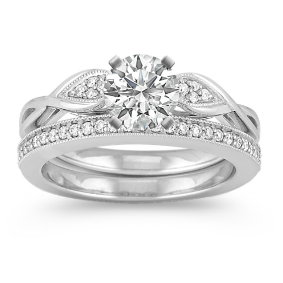 Swirl and Cluster Diamond Wedding Set with Pavé Setting Swirl and Cluster Diamond Wedding Set with Pavé Setting
