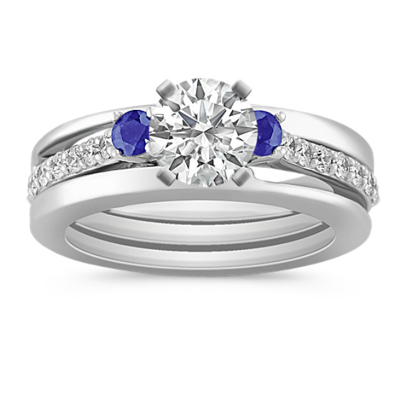 Round Sapphire and Diamond Wedding Set Round Sapphire and Diamond Wedding Set