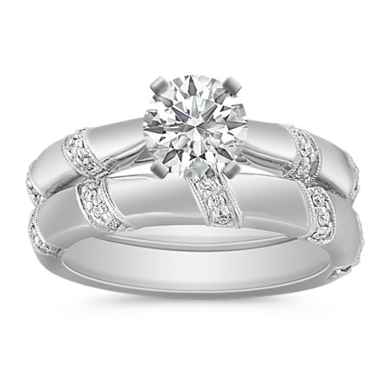 Cathedral Round Diamond Wedding Set with Pavé Setting Cathedral Round Diamond Wedding Set with Pavé Setting