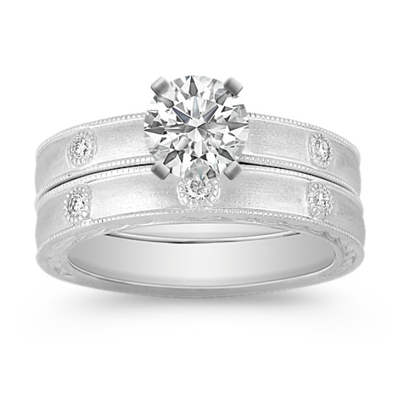 Bezel Set Diamond Wedding Set with Satin Finish Bezel Set Diamond Wedding Set with Satin Finish