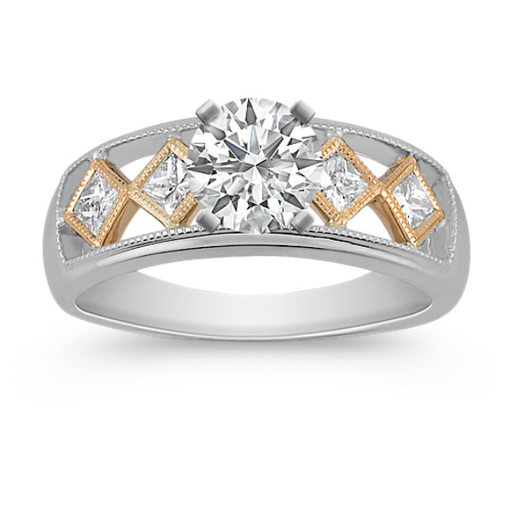 Princess Cut Diamond Engagement Ring in Two-Tone Gold with Bezel Setting Princess Cut Diamond Engagement Ring in Two-Tone Gold with Bezel Setting