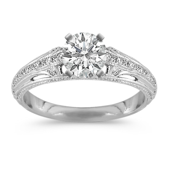 Vintage Diamond Platinum Engagement Ring with Pavé-Setting Vintage Diamond Platinum Engagement Ring with Pavé-Setting