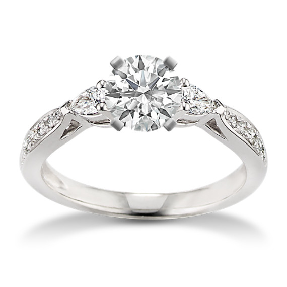 Three-Stone Pear-Shaped and Round Diamond Engagement Ring in Platinum Three-Stone Pear-Shaped and Round Diamond Engagement Ring in Platinum
